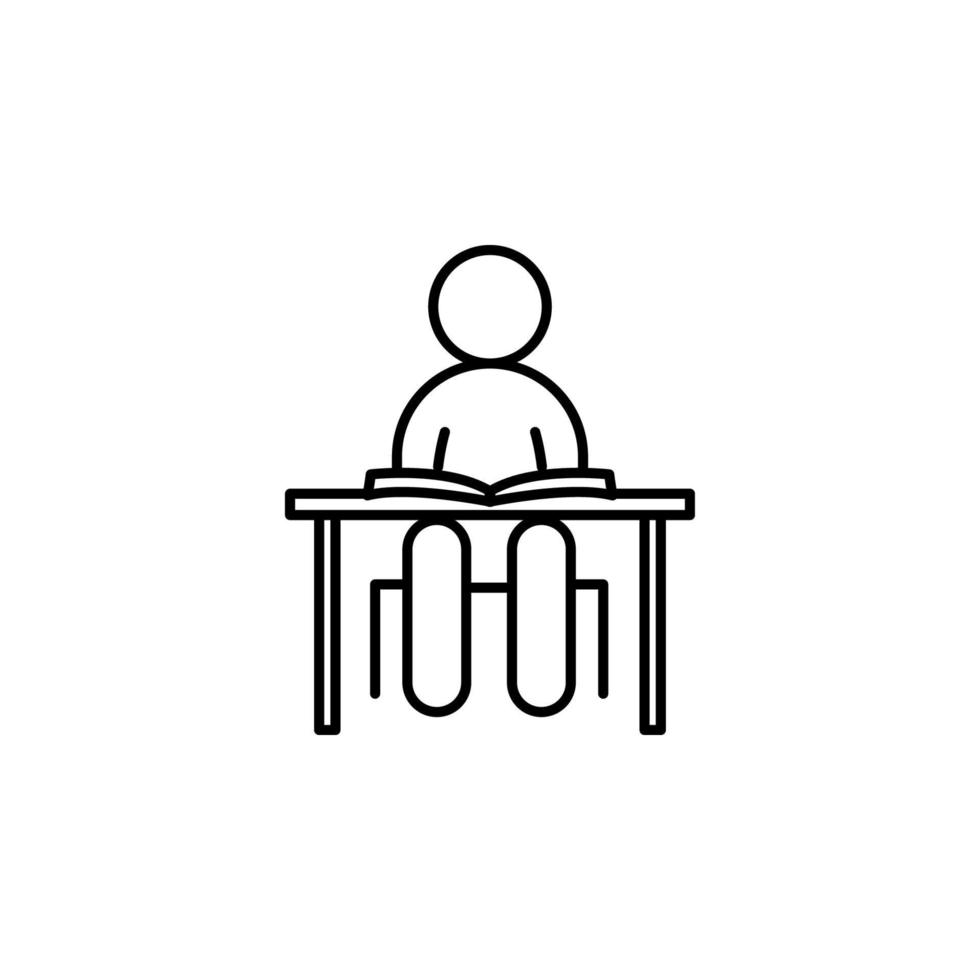 a schoolboy at a desk outline vector icon