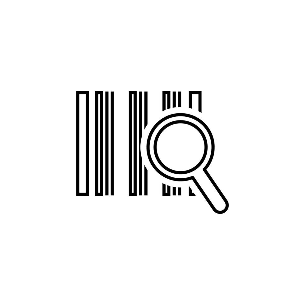 magnifier and bar code outline vector icon