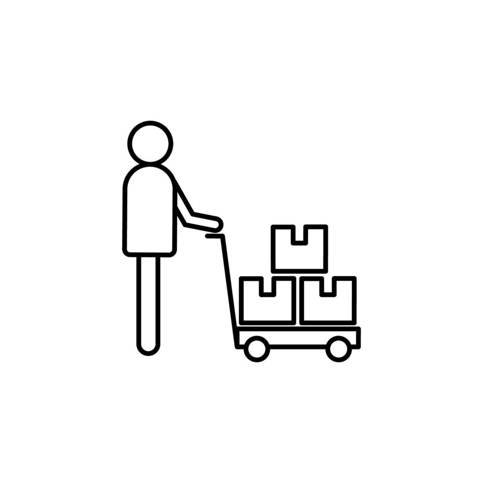 worker with a cart outline vector icon