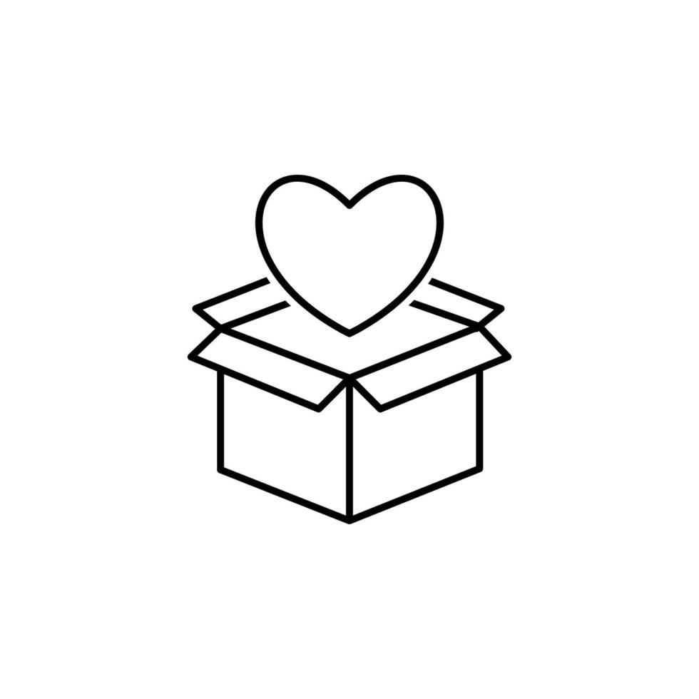 caja con un corazón contorno vector icono