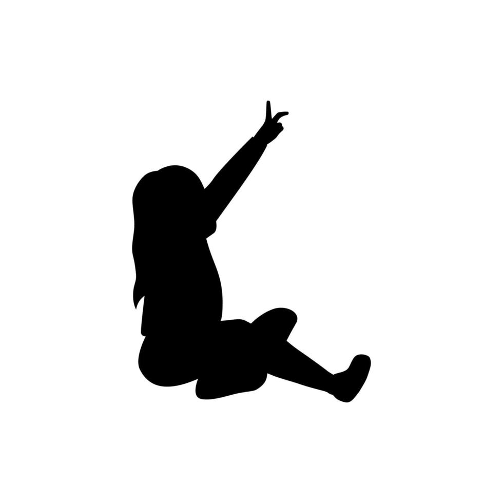 girl sitting and pointing silhouette vector icon