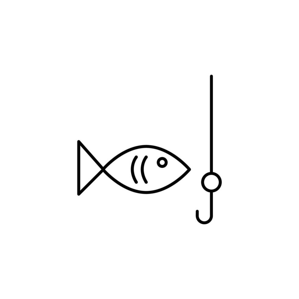 pescado y gancho contorno vector icono