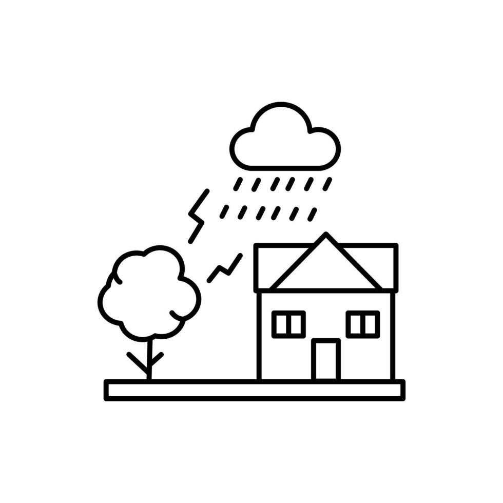 lluvia, casa, árbol, trueno vector icono