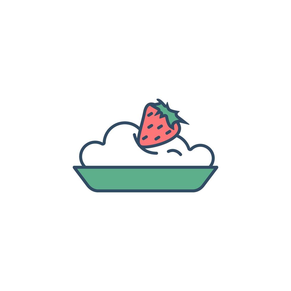 ice cream with strawberries in plate colored dusk style vector icon