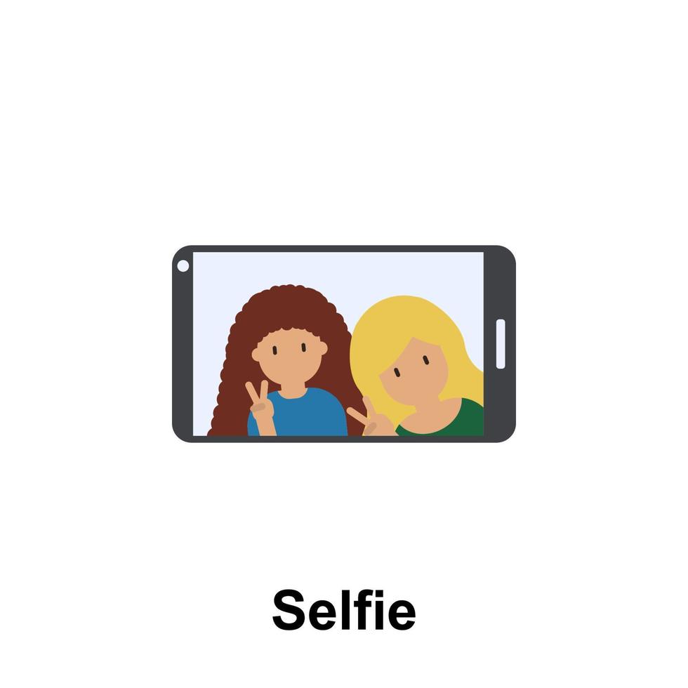 selfie, female, smartphone color vector icon