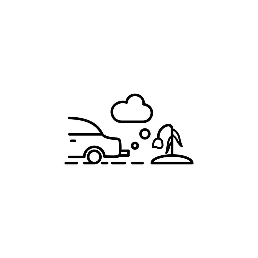 Car, smoke clouds, pale flower vector icon