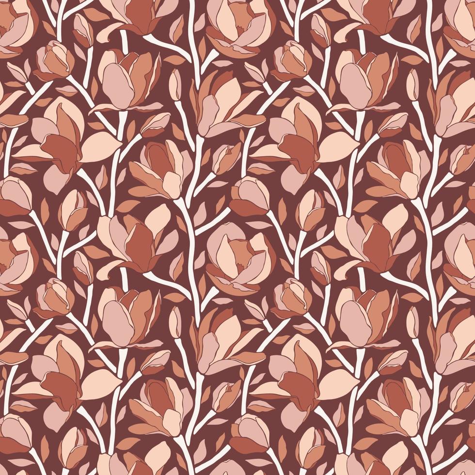 Seamless pattern with magnolia flowers, vector illustration.