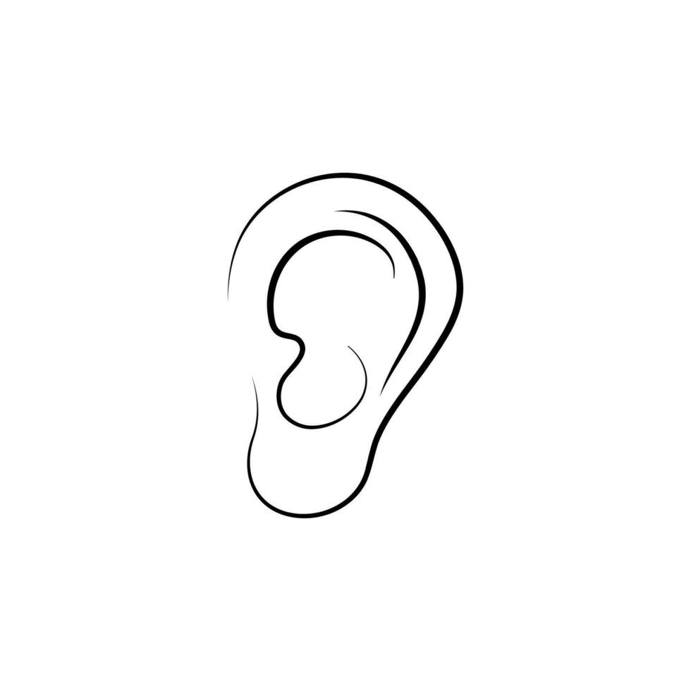 oreja, sentido, sonido, humano mano dibujado vector icono