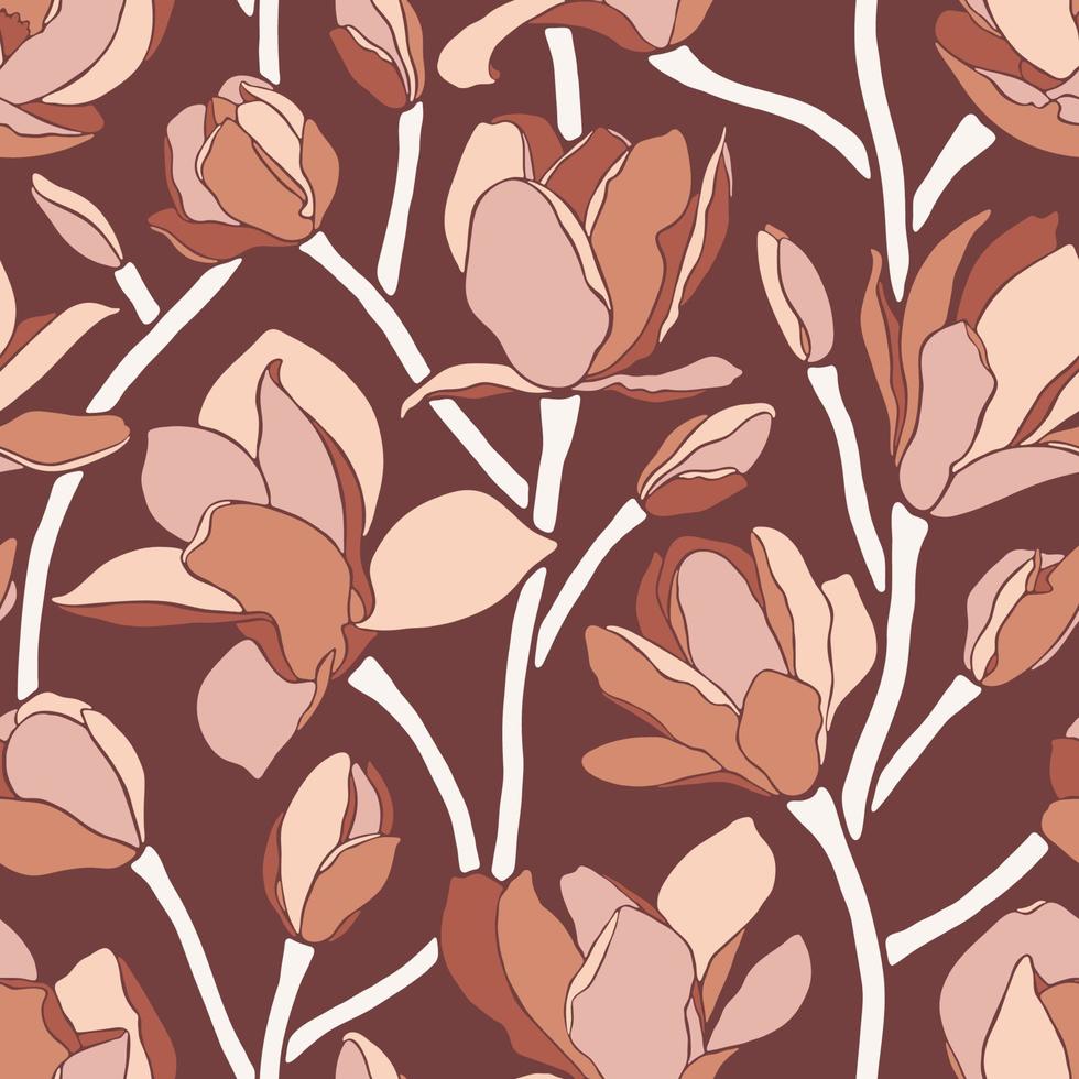 Seamless pattern with blooming magnolia buds, vector. vector