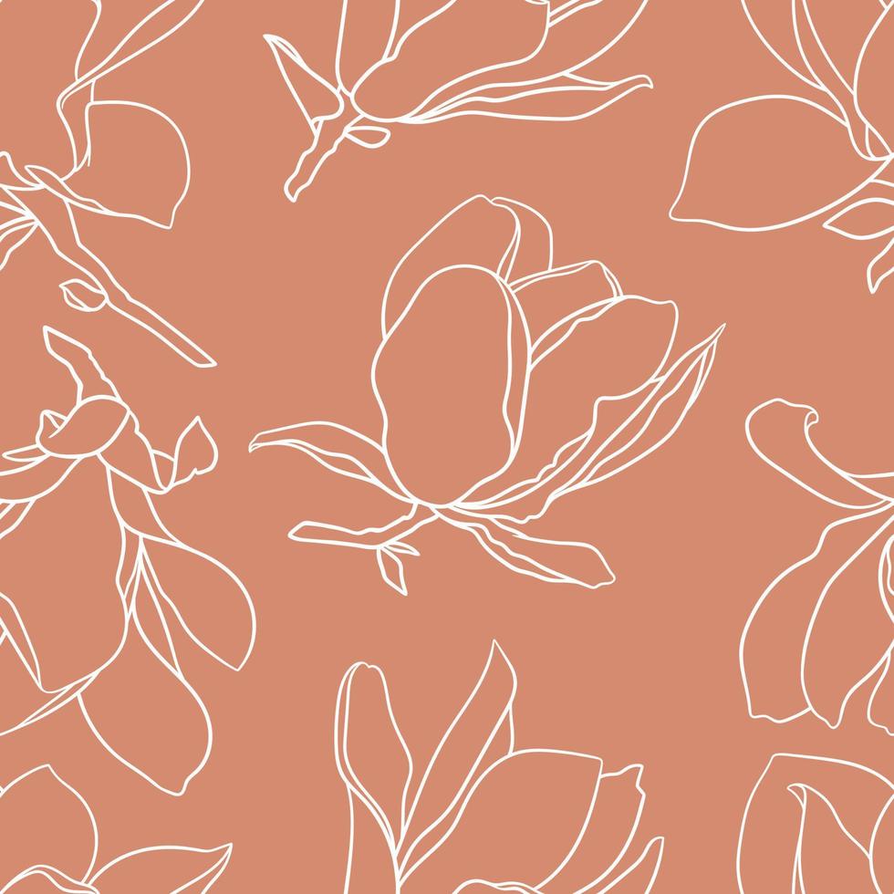 Seamless pattern with white blooming magnolia flowers. vector