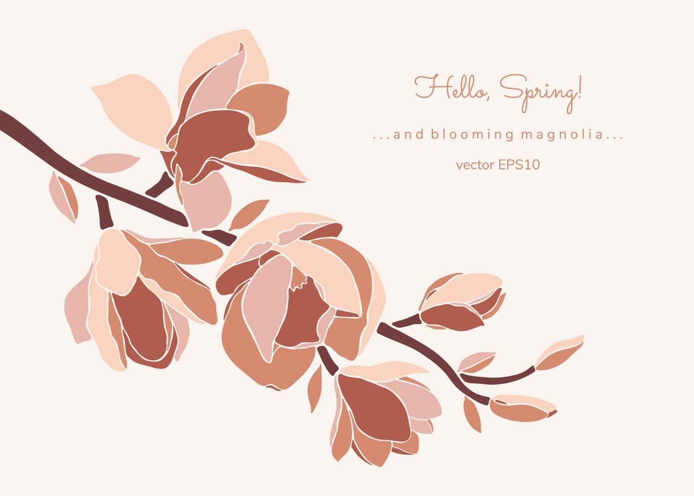 Magnolia branch in pastel color palette on beige background. vector