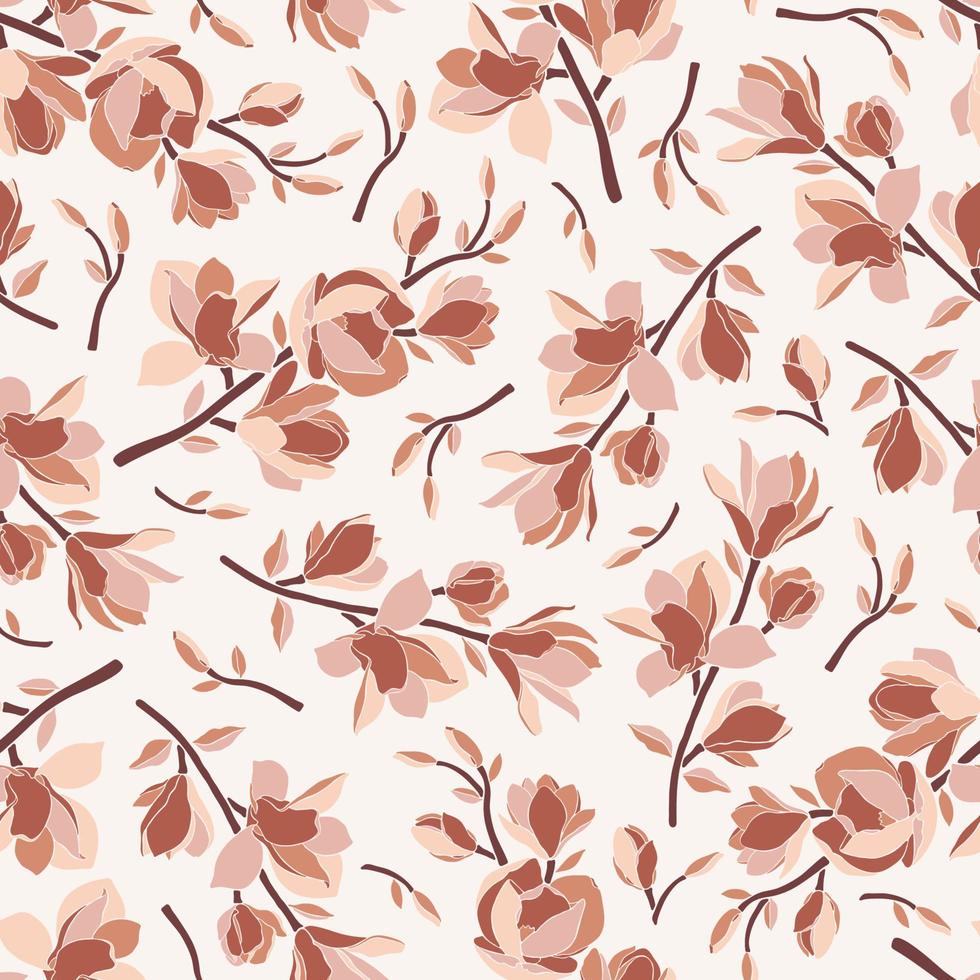 Seamless pattern with blooming magnolia buds, vector. vector