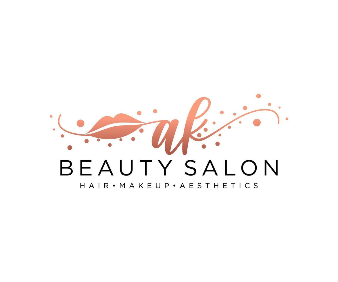 Initial AK feminine logo collections template. handwriting logo of initial signature, wedding, fashion, jewerly, boutique, floral and botanical with creative template for any company or business. vector