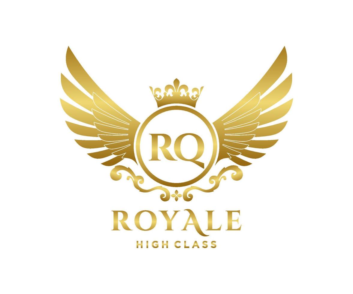 Golden Letter RQ template logo Luxury gold letter with crown. Monogram alphabet . Beautiful royal initials letter. vector