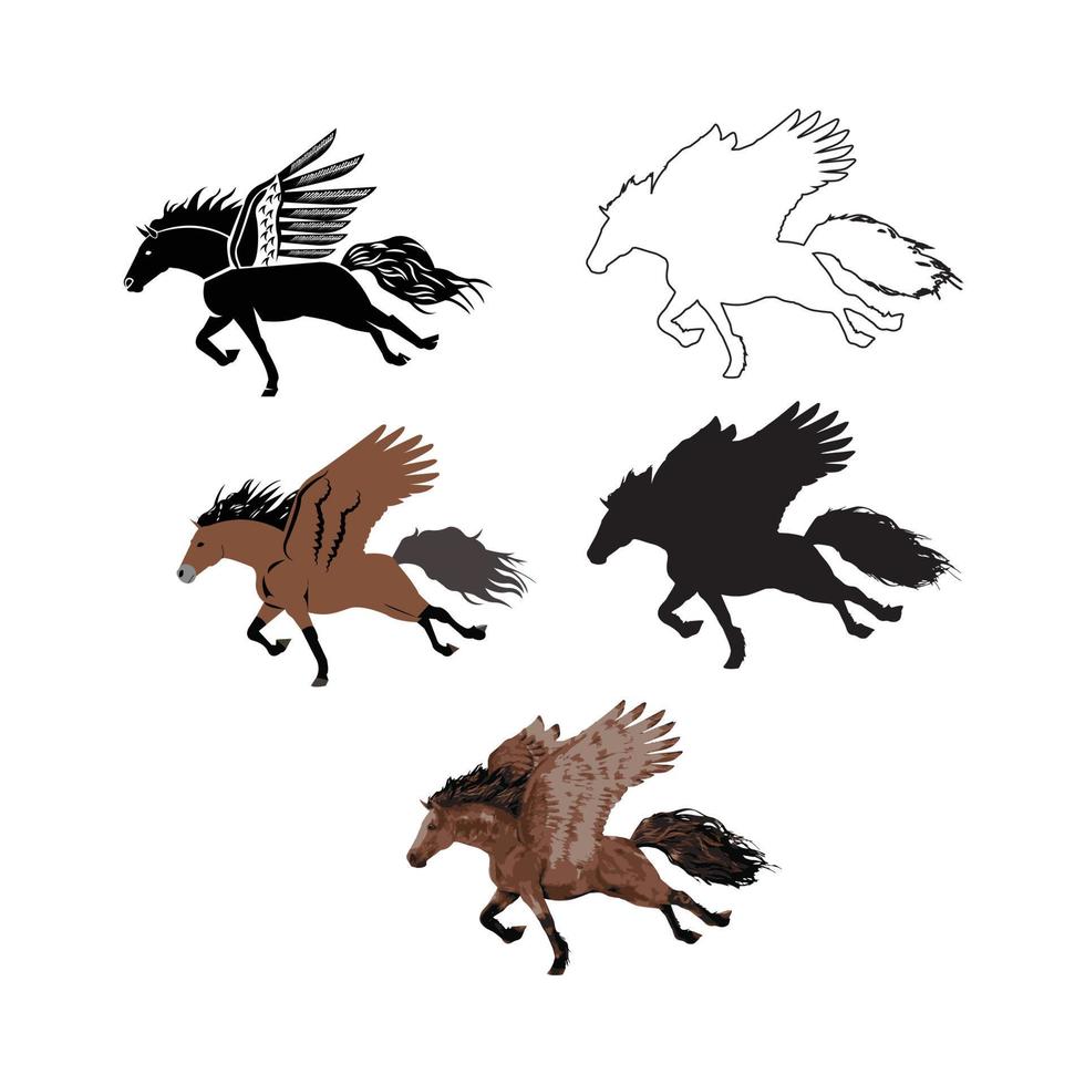 set of five pegasus icons illustrations isolated on white background vector