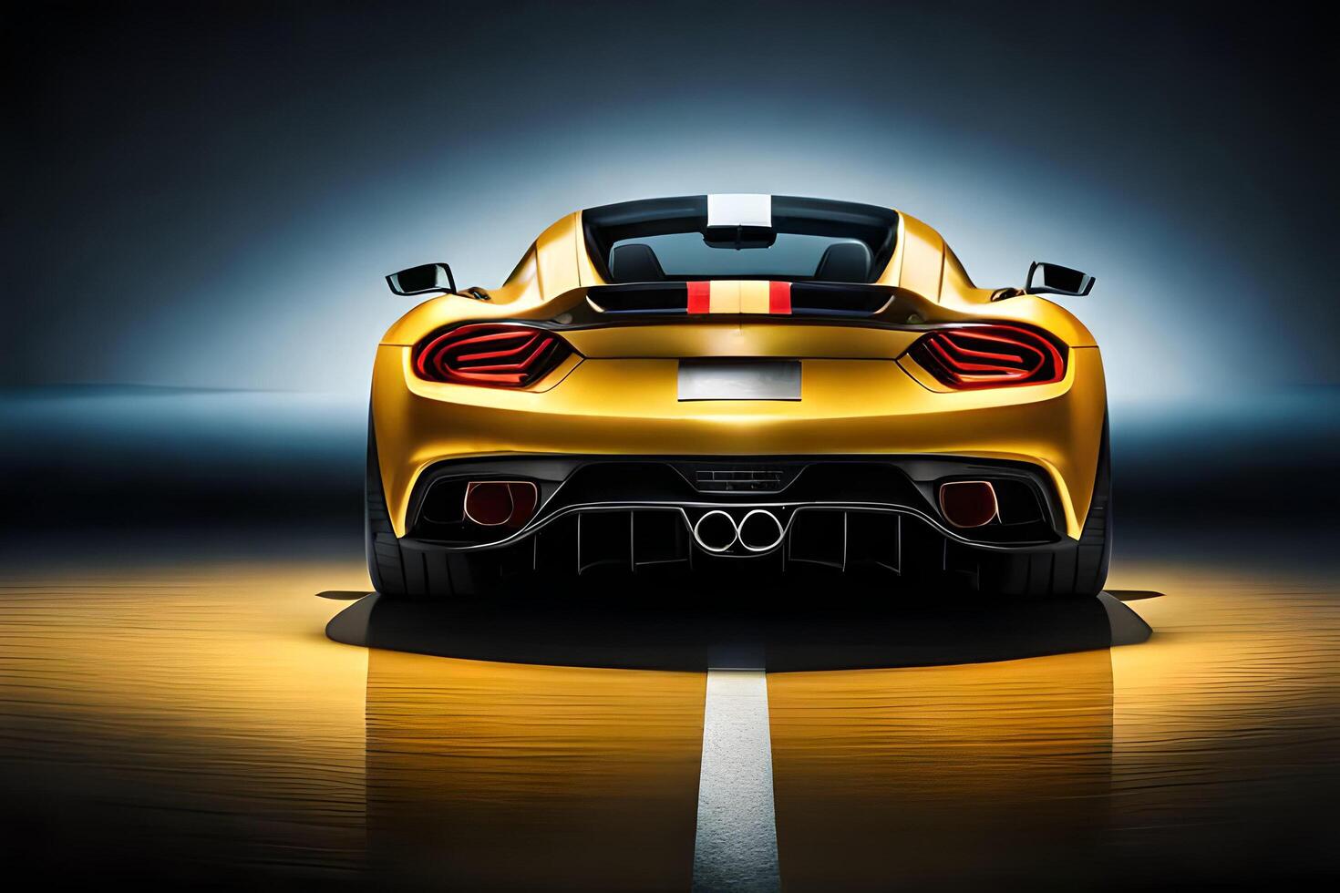 yellow sports car on dark background with reflection photo