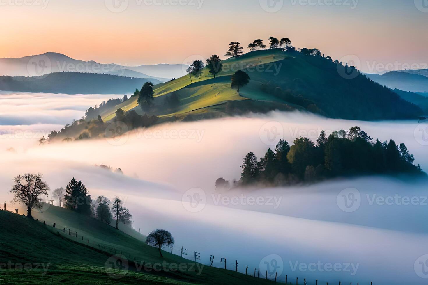 Foggy morning in Tuscany, Italy. Rural landscape photo