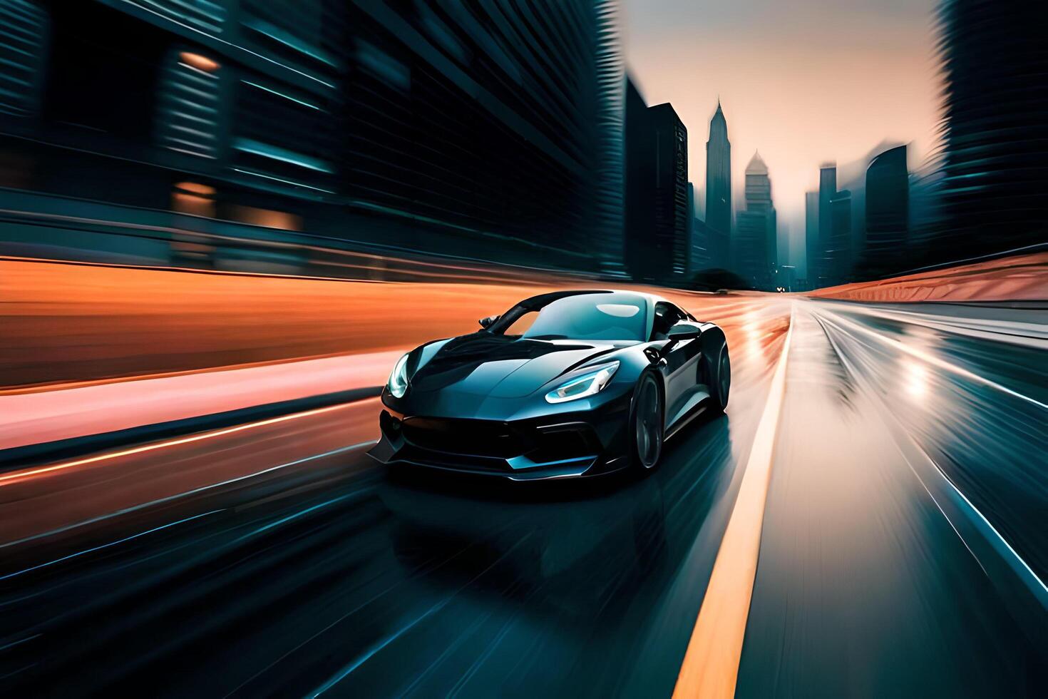 car on the road with motion blur background,blue toned image photo