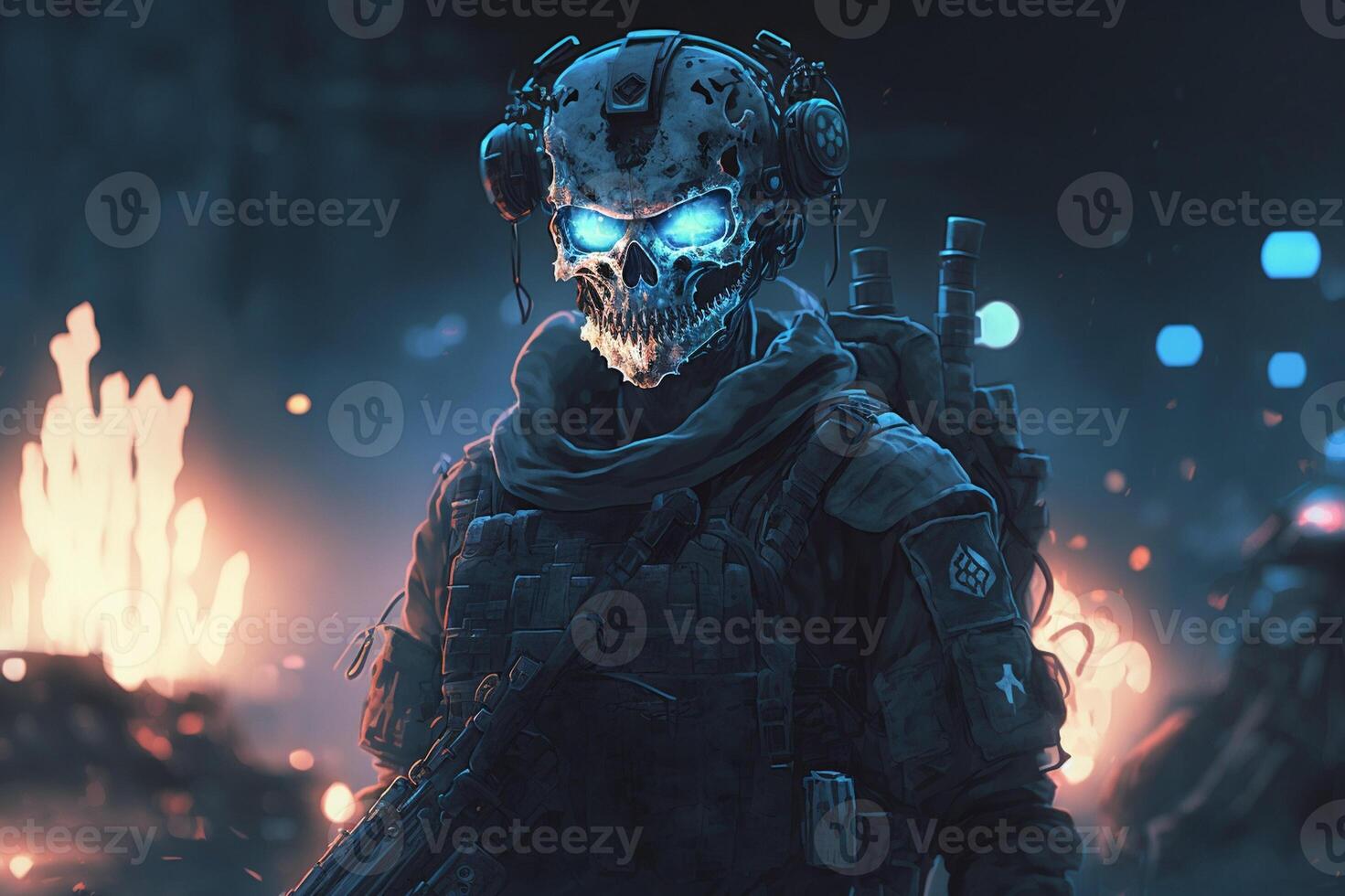 A soldier with a mask on duty photo