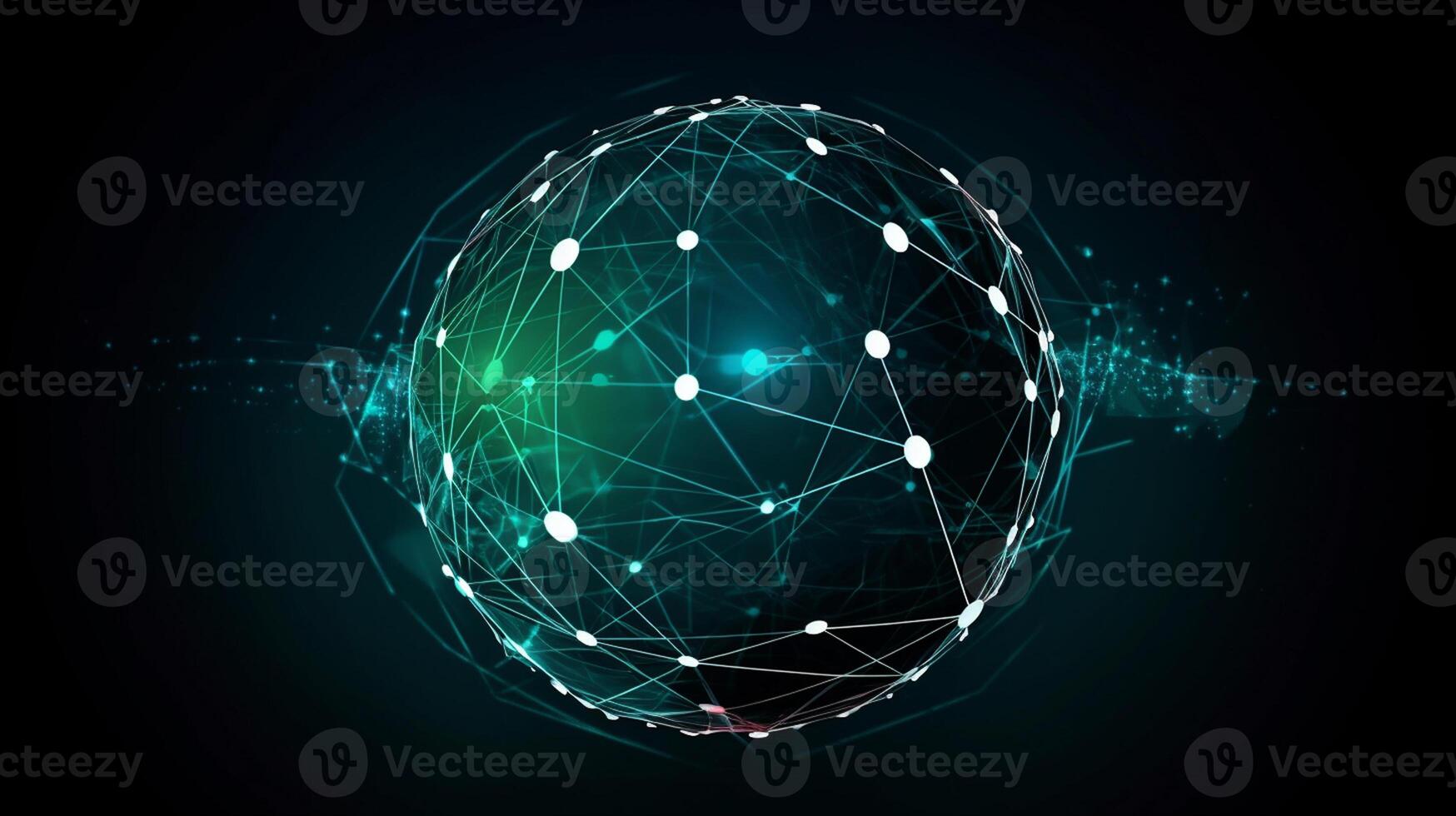 Abstract polygonal sphere with connecting dots and lines on dark background photo
