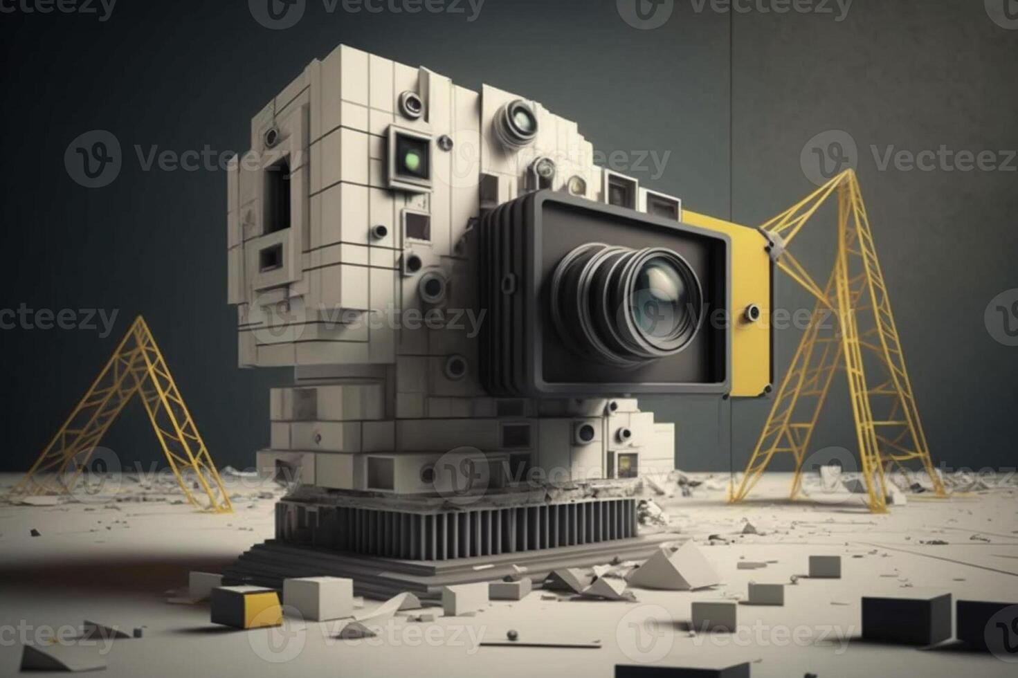 a construction site with a camera and a crane photo