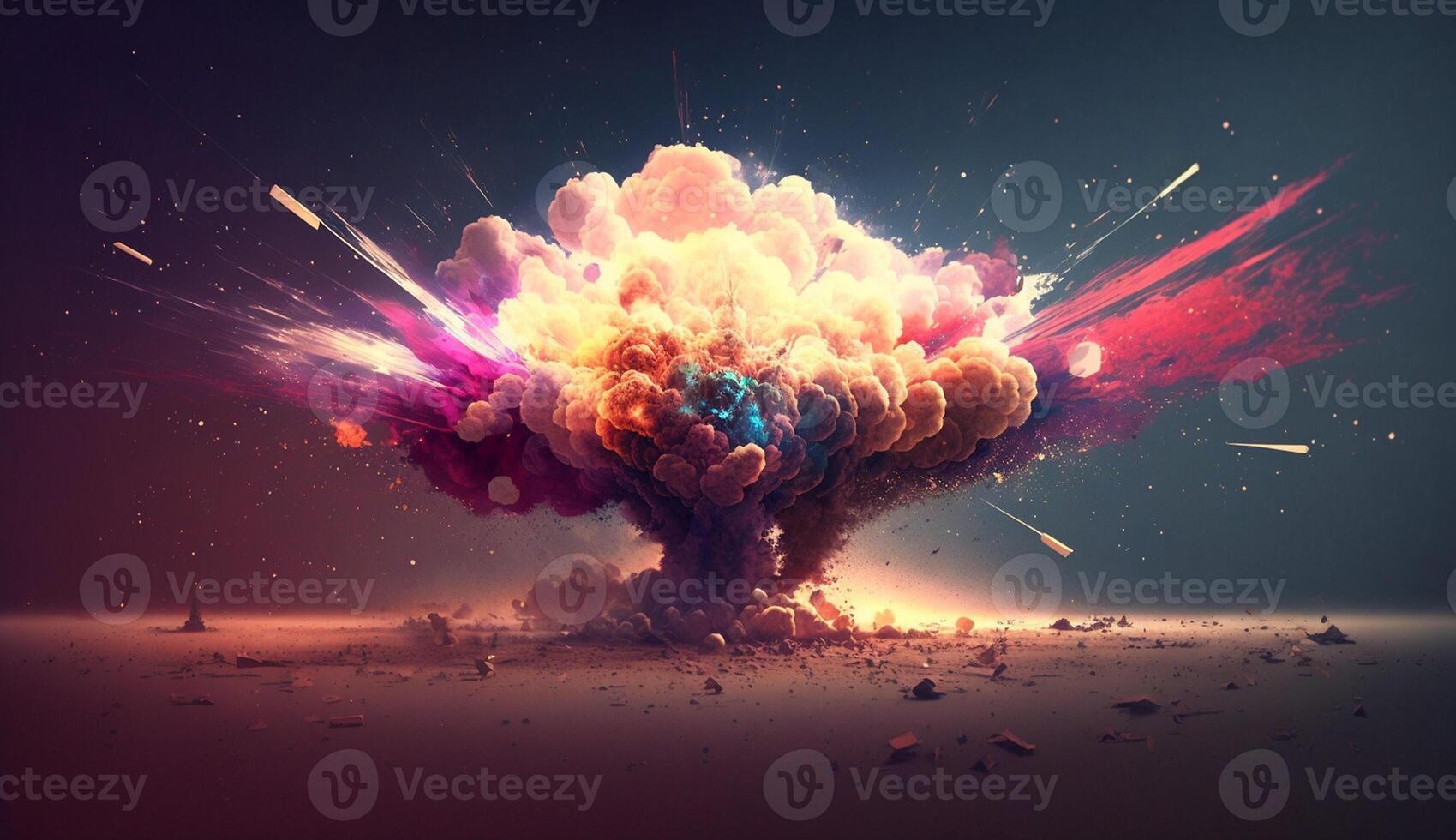 Explosion of colorful smoke bomb with simmetrical from center photo