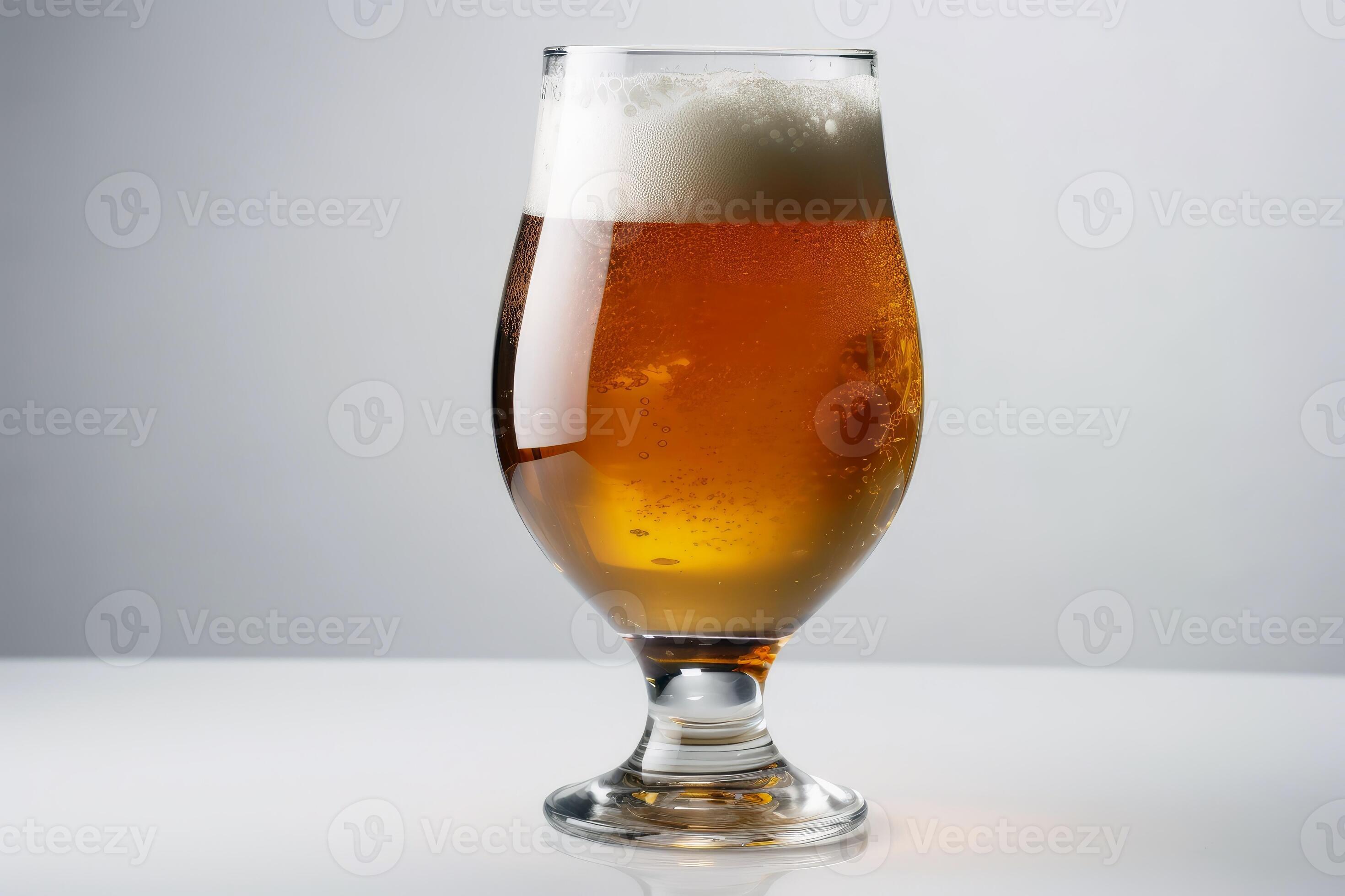 A big glass of beer on a white background created with technology