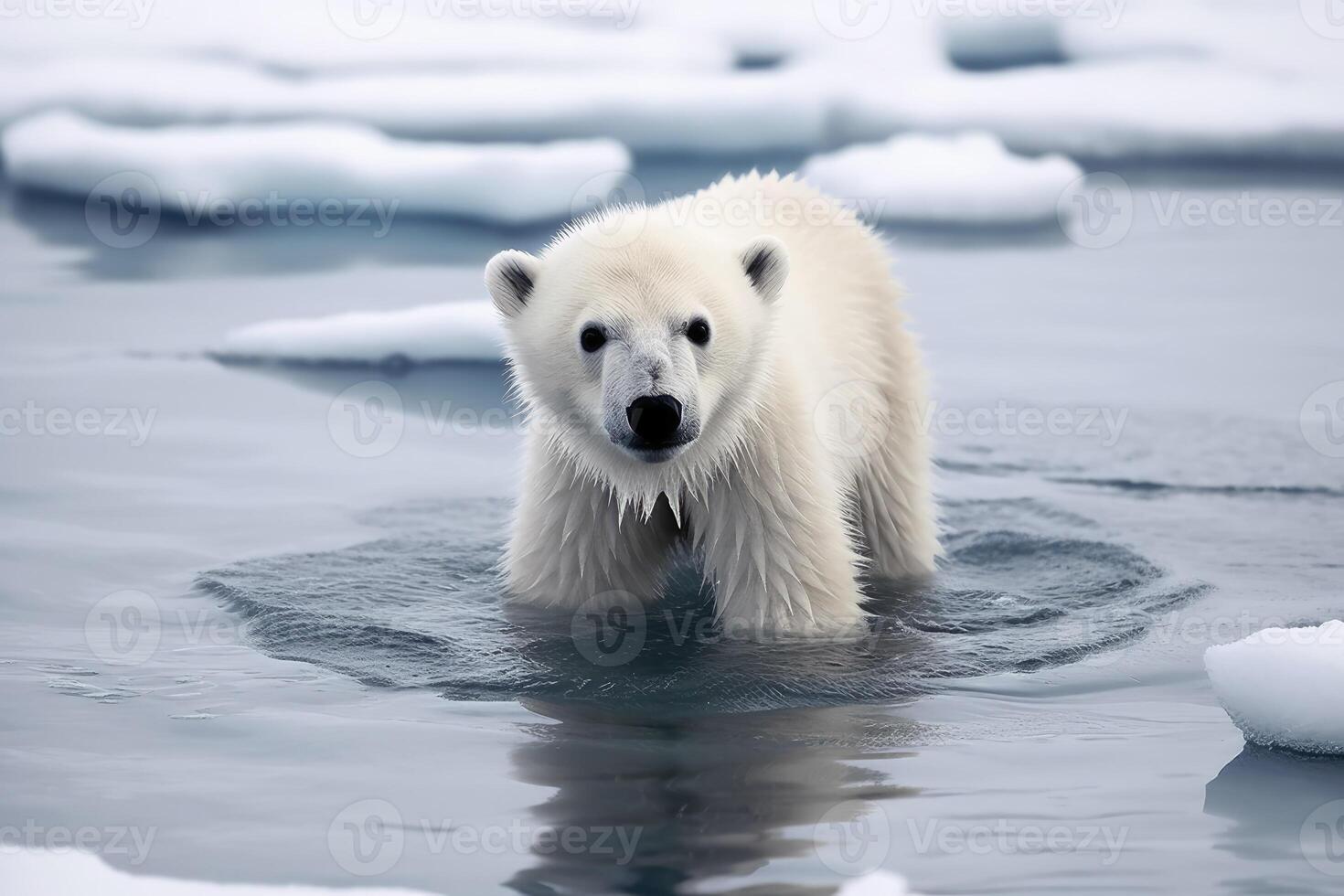 bebé polar oso en derritiendo hielo creado con generativo ai tecnología. foto