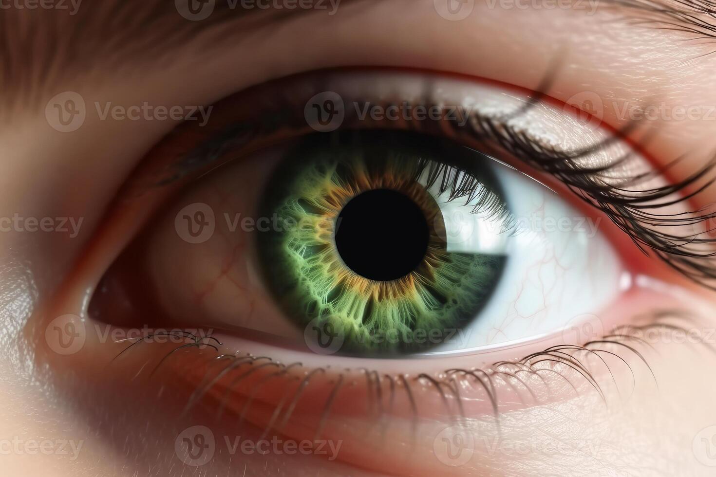 Close up view at a colored human eye created with technology. photo