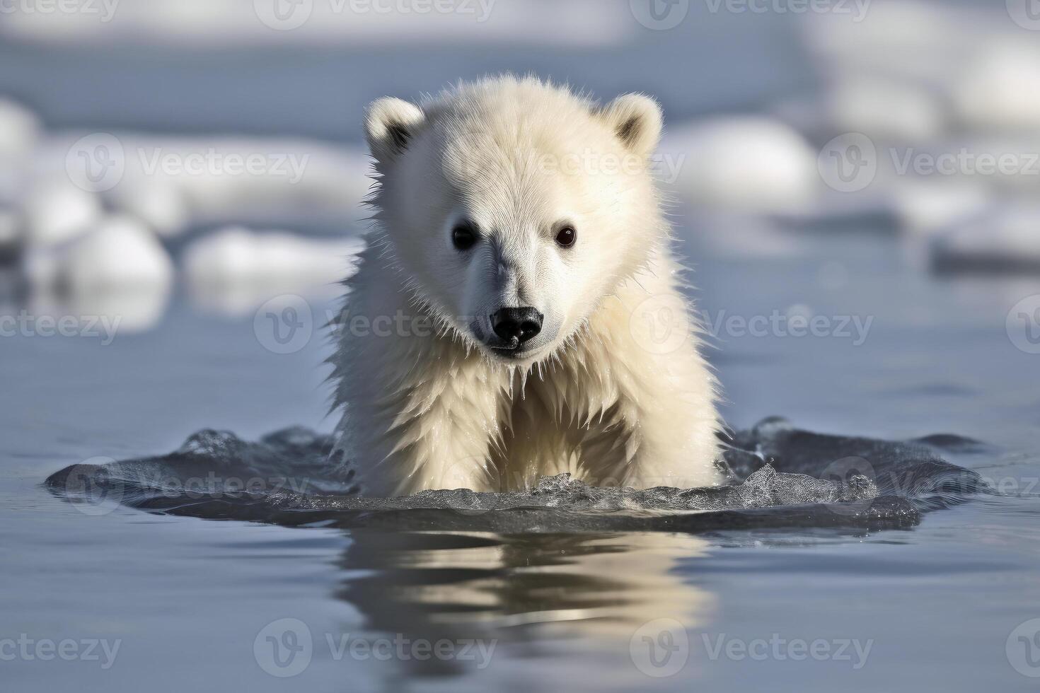 bebé polar oso en derritiendo hielo creado con generativo ai tecnología. foto