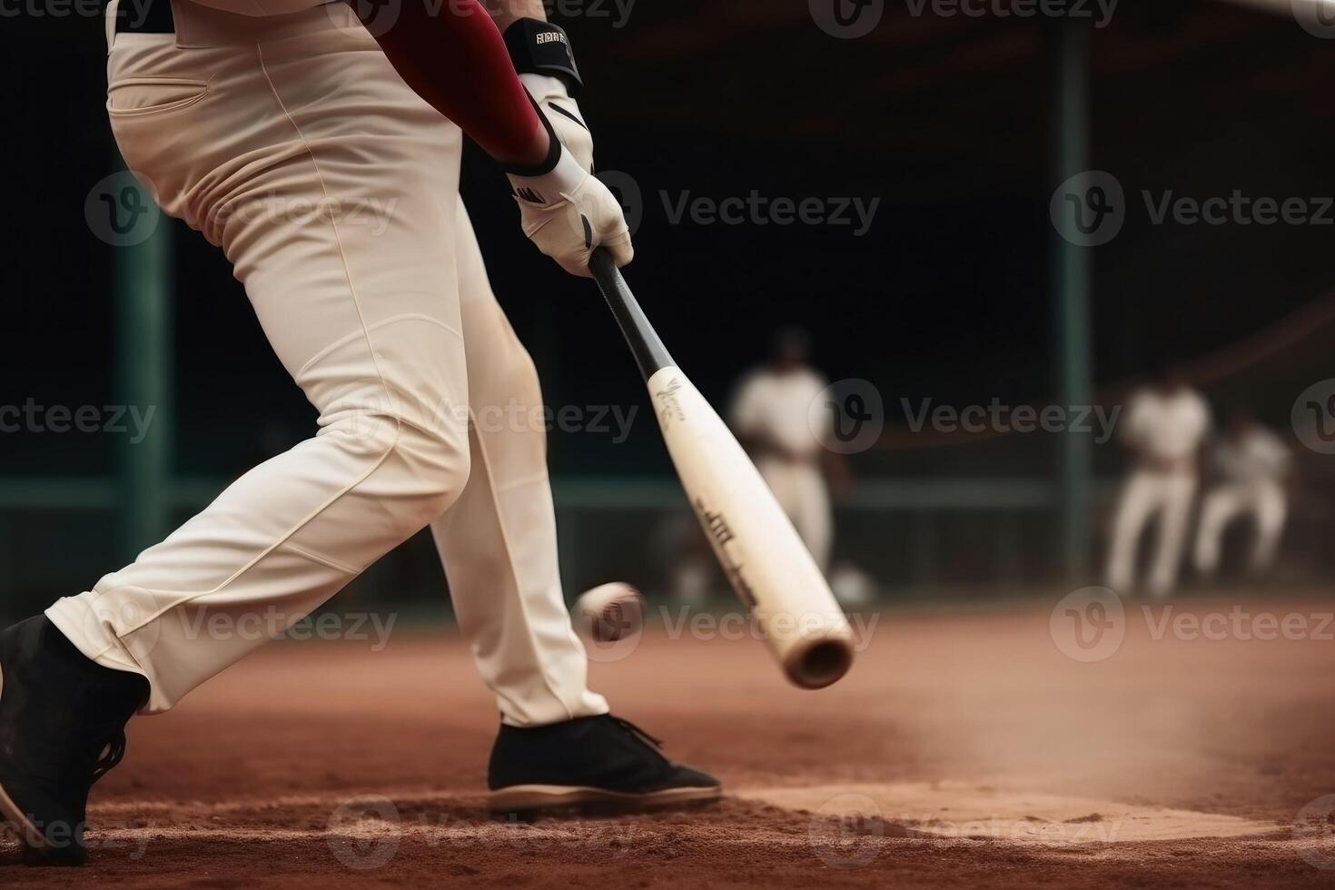 A Baseball player hitting a perfect home run created with technology. photo