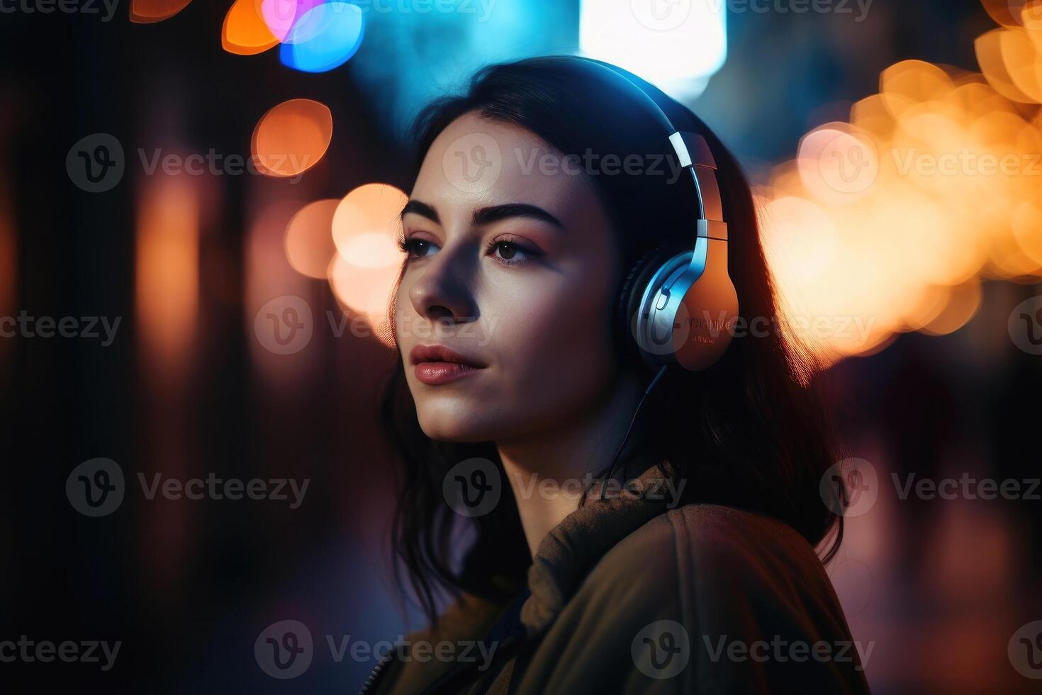 A Woman listening to music created with technology. photo