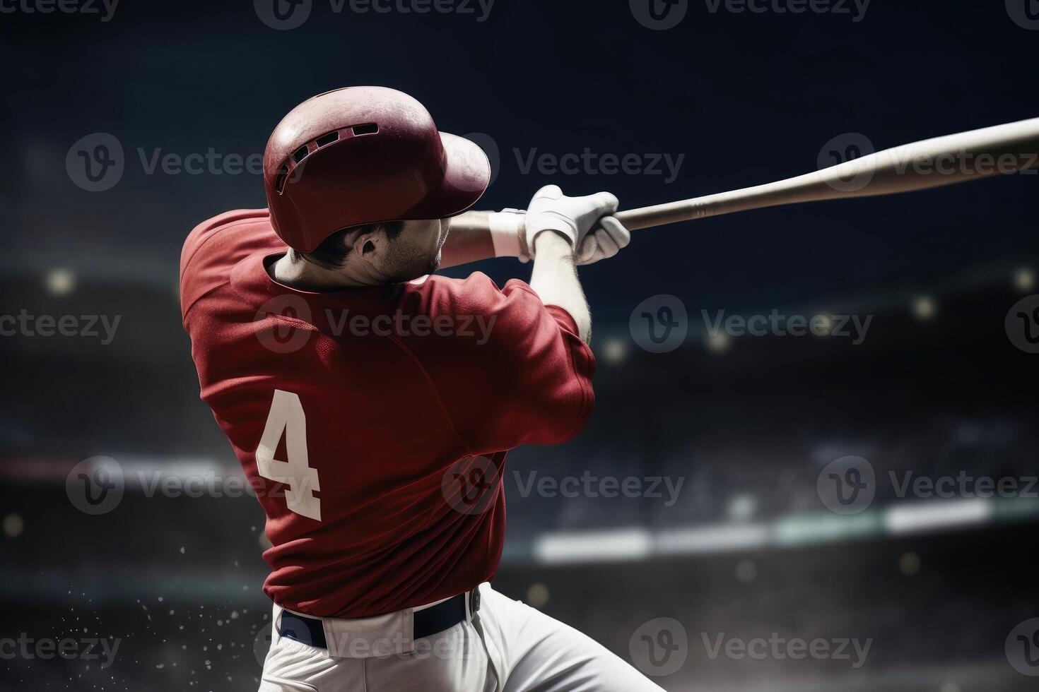 A Baseball player hitting a perfect home run created with technology. photo