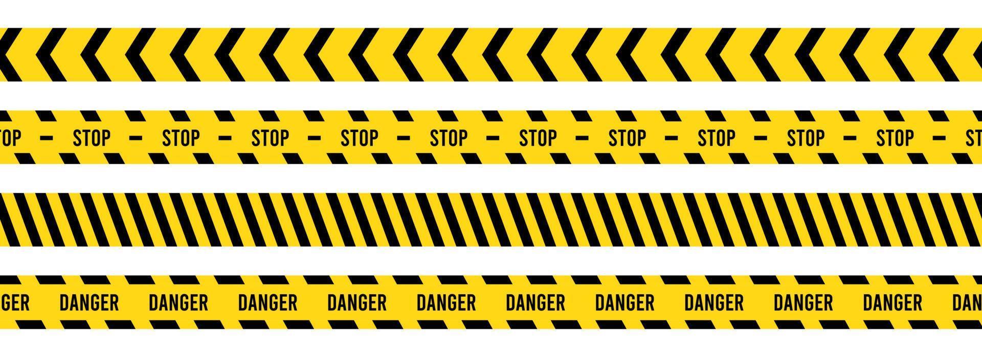 Caution, safety tape. Yellow, black stripe danger tape for atterntion, hazard ribbon. Police, construction area sign banner, barrier symbol vector