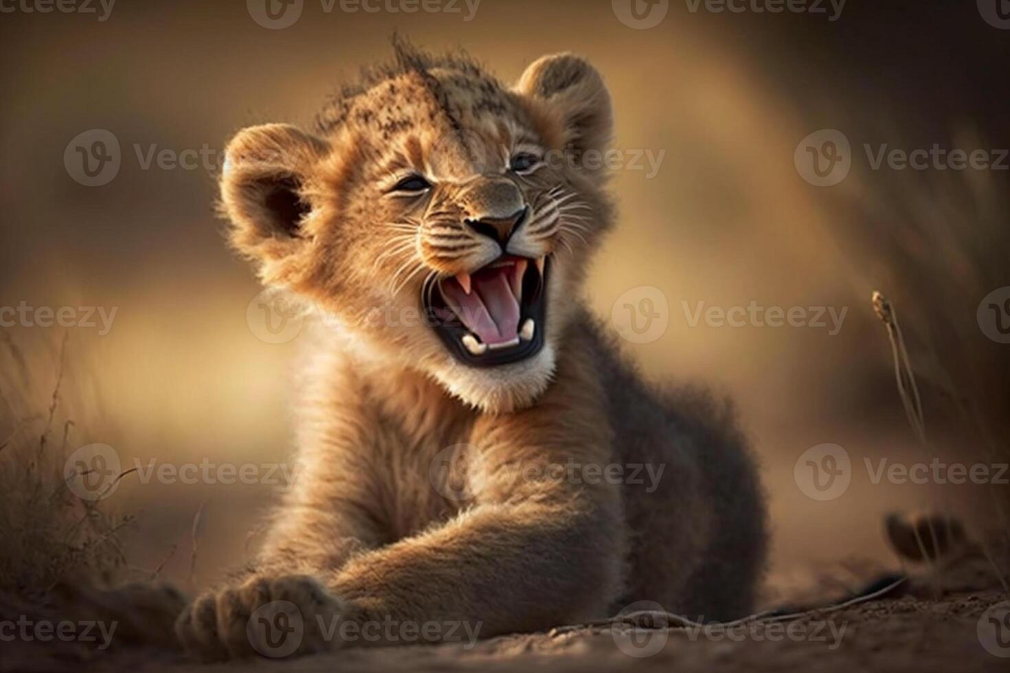 lion cub laughing photo