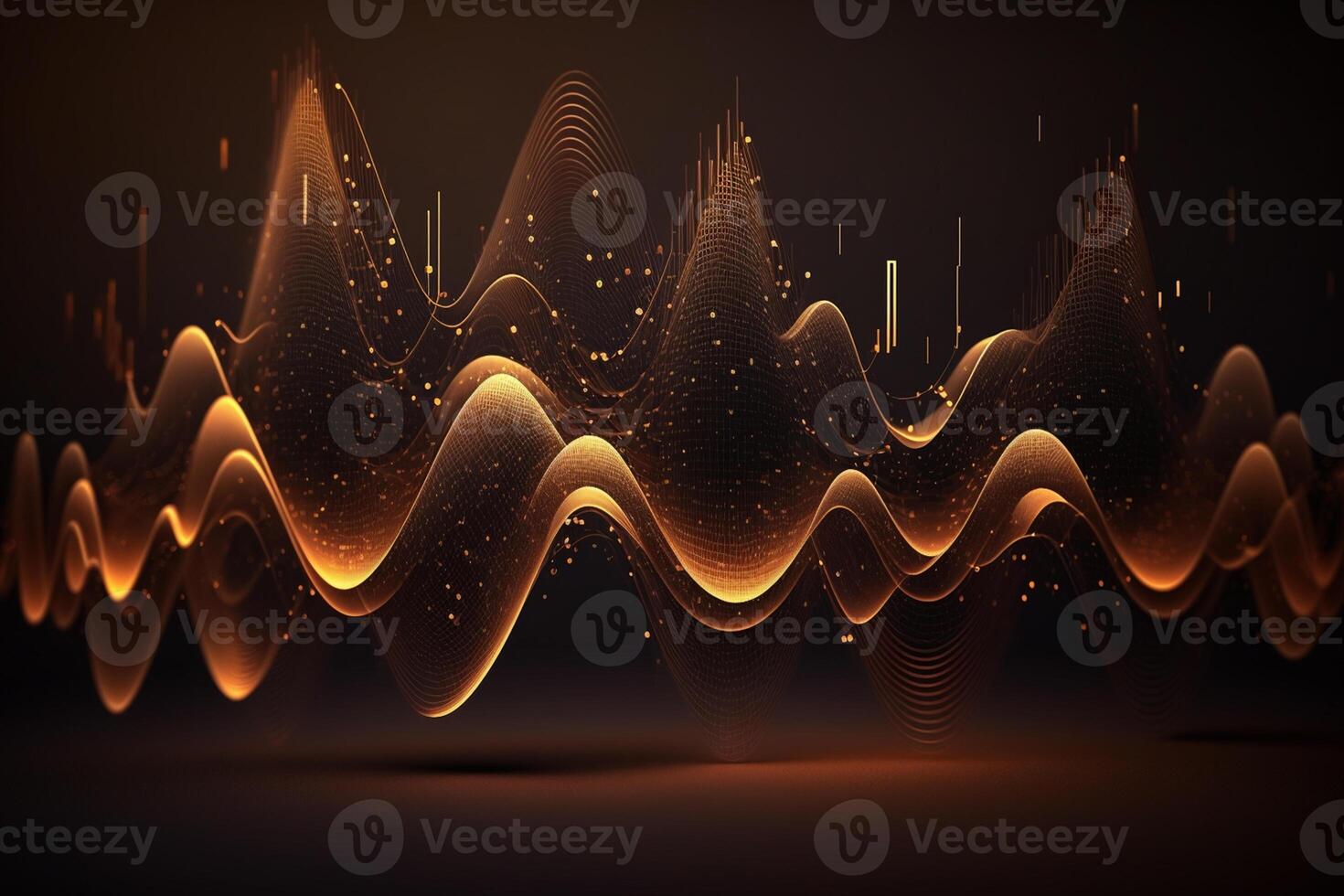 Wave of musical sounds. Abstract background with interweaving of dots and lines photo