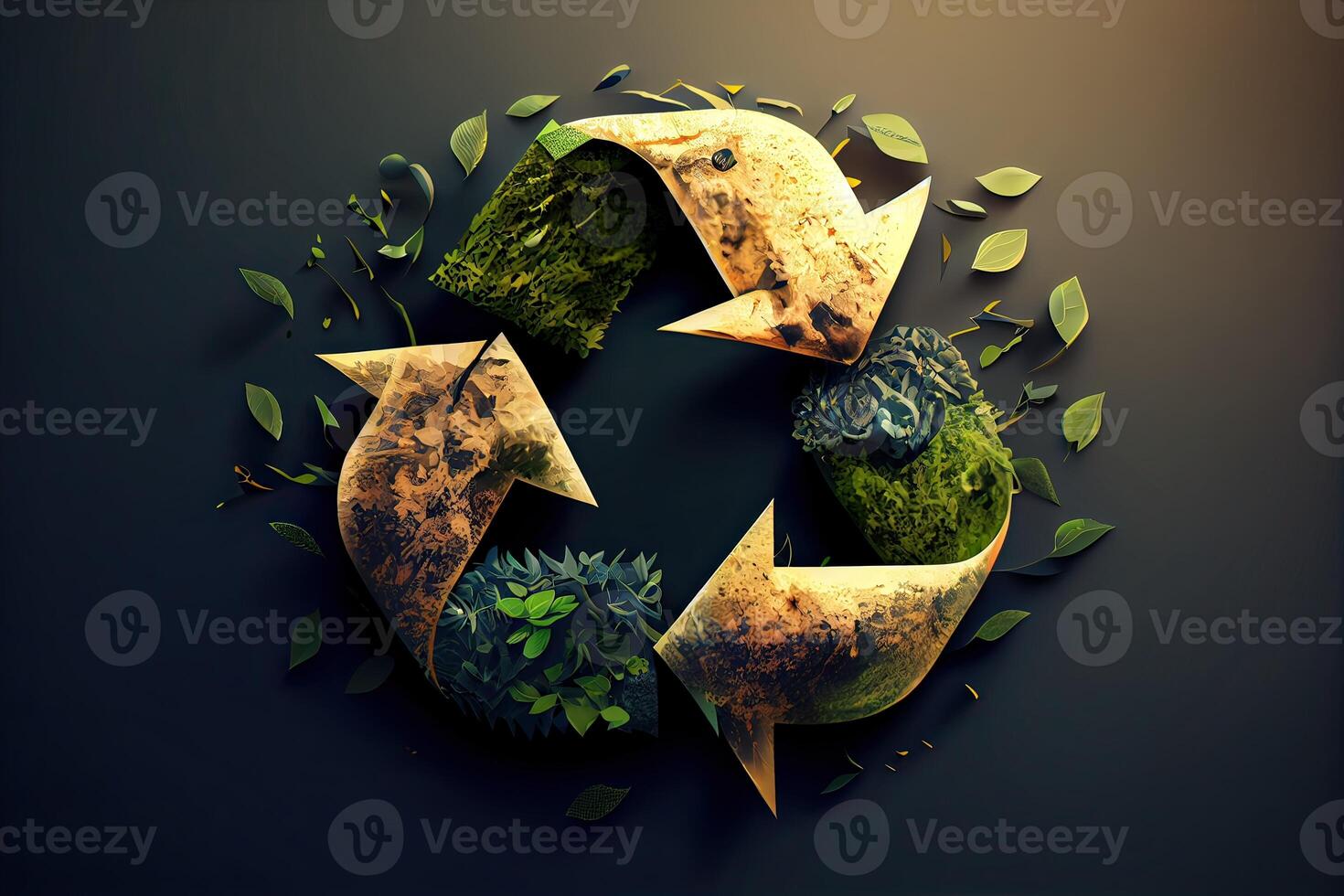 illustration of Green arrows recycle eco symbol. Cycle recycled icon. Recycled materials symbol. Eco concept with recycling symbol. photo