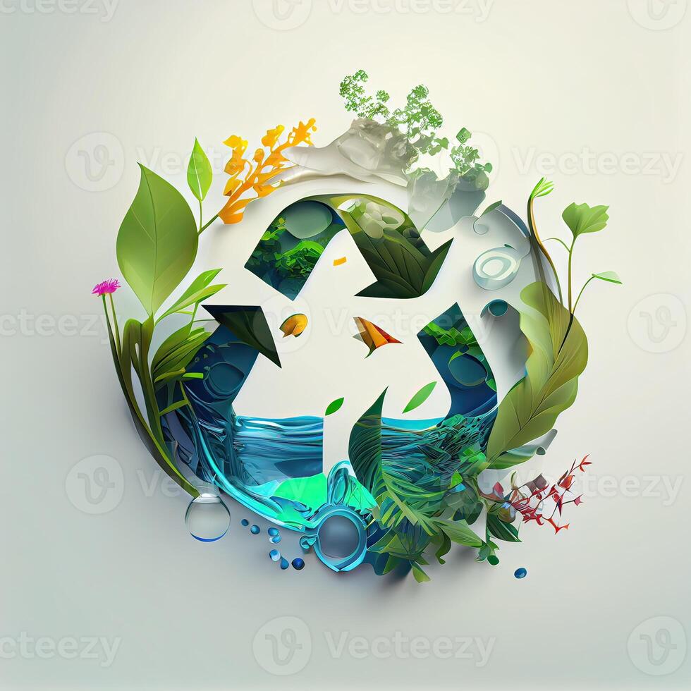 illustration of Green arrows recycle eco symbol. Cycle recycled icon. Recycled materials symbol. Eco concept with recycling symbol. . photo