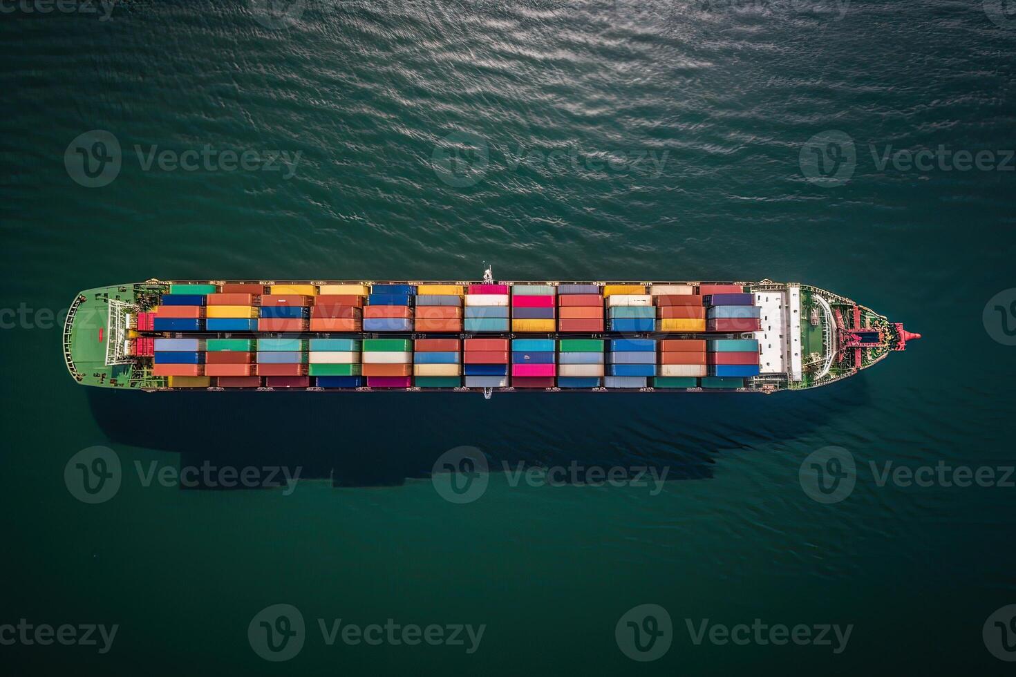 Container ships transporting large cargo to import and export goods internationally around the world, including Asia Pacific and Europe, sea Mediterranean Aerial view with drone camera. photo