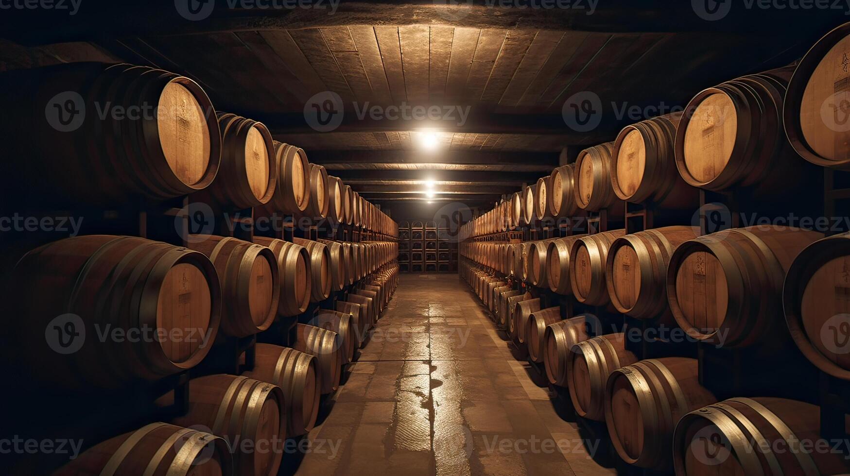 brewery cellar background, barrels, wine or beer, photo