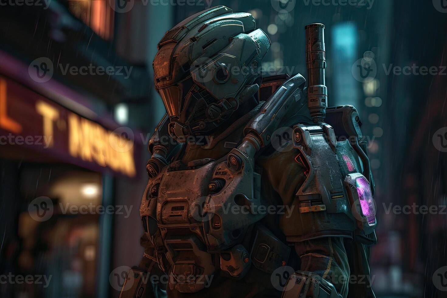 Close up A robot from the future. cyborg futuristic holographic technology. Portrait of a cyborg robot. The concept for Artificial Intelligence. photo