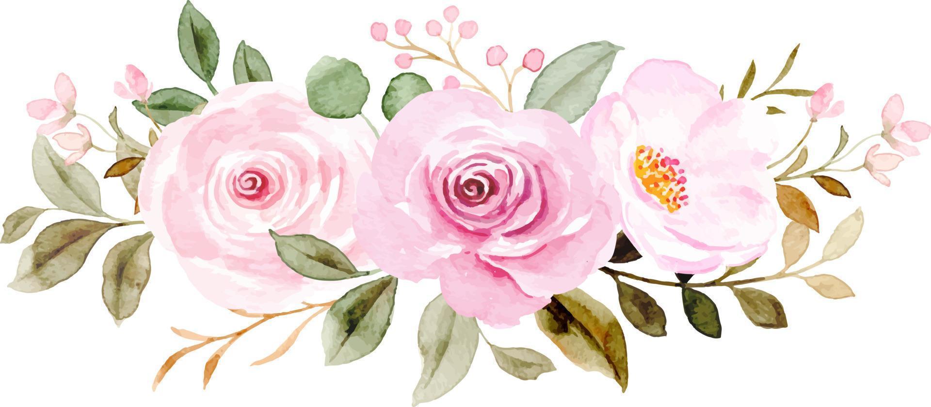 Pink rose flower bouquet with watercolor for background, wedding, fabric, textile, greeting, card, wallpaper, banner, sticker, decoration etc. vector