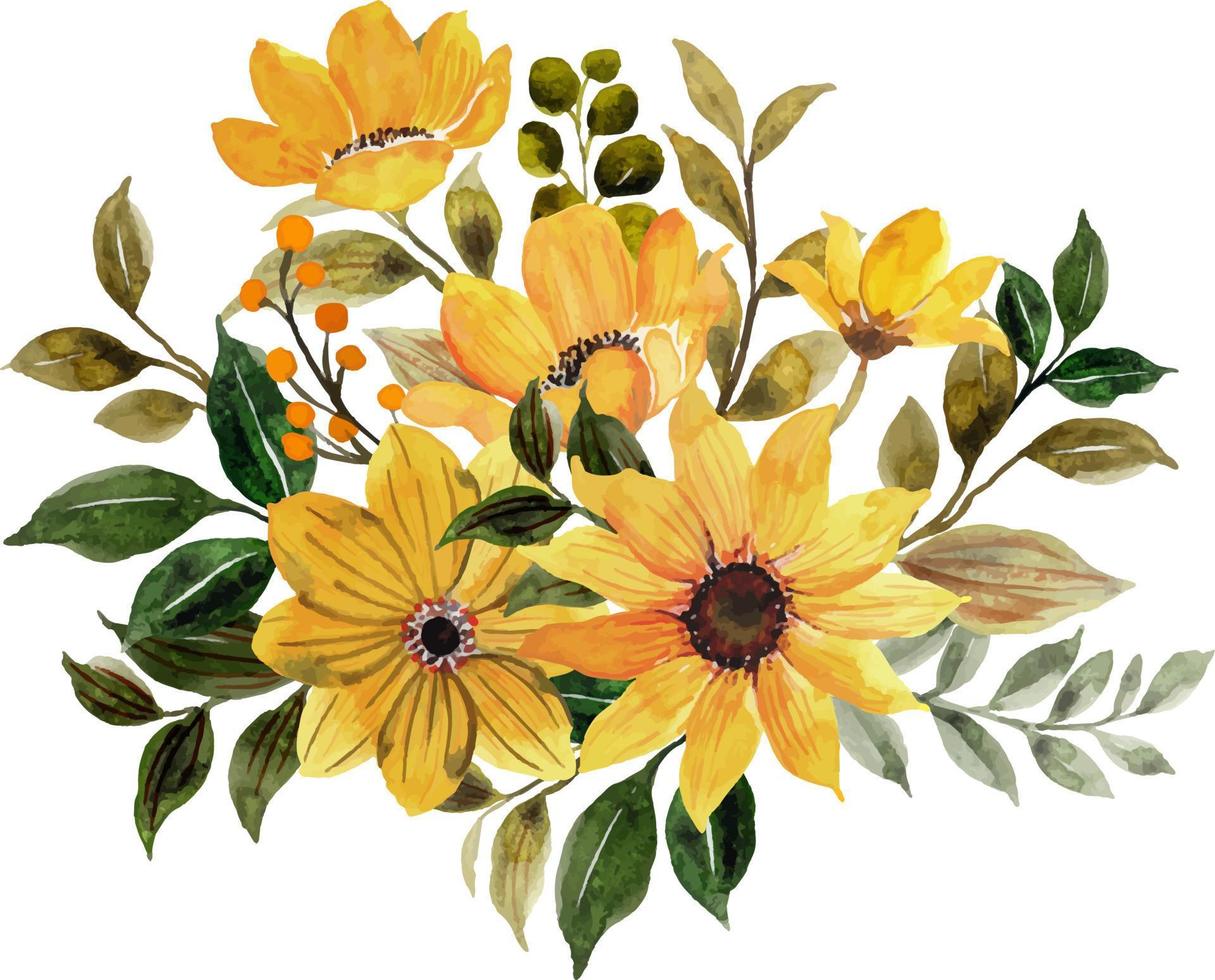 Watercolor yellow flower bouquet for background, wedding, fabric, textile, greeting, card, wallpaper, banner, sticker, decoration etc. vector