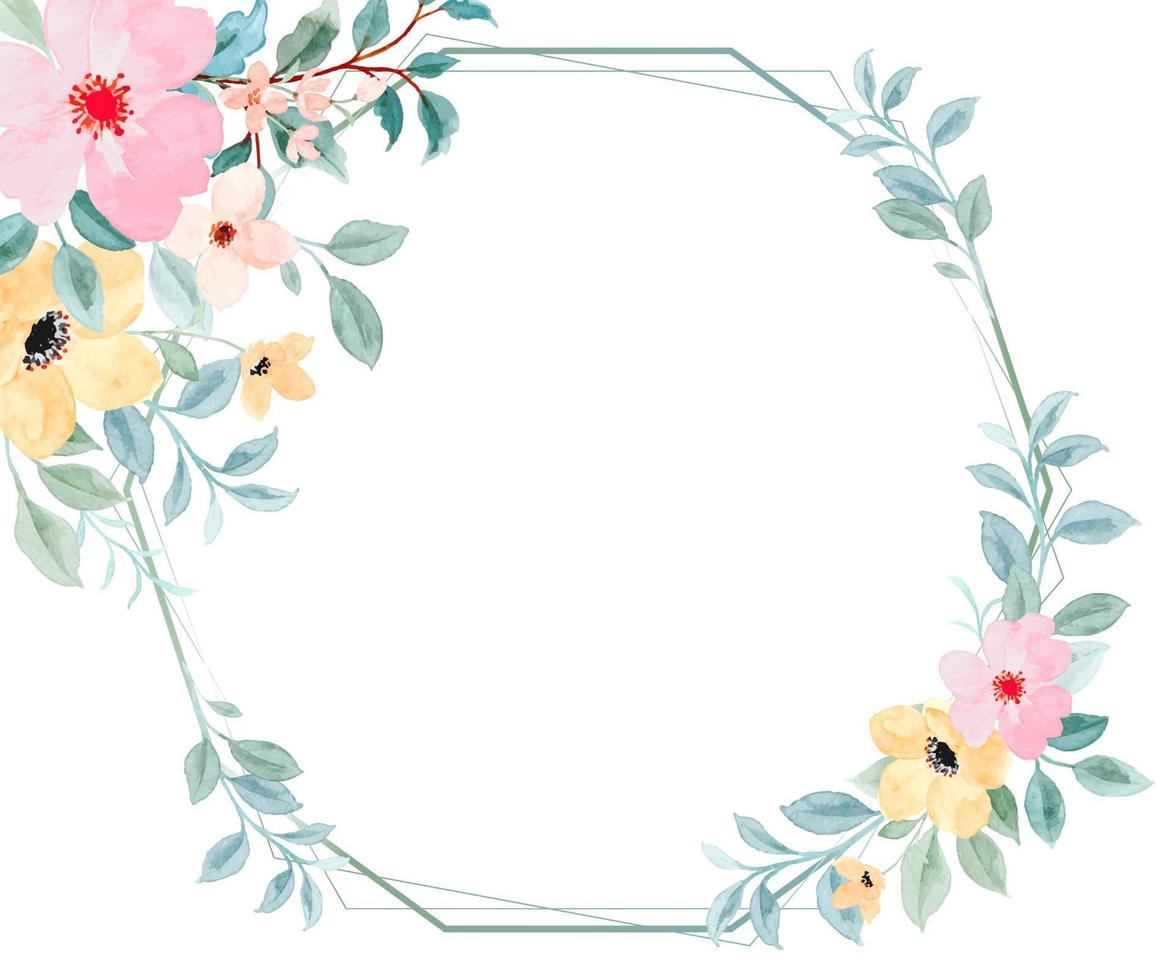 Colorful floral frame with watercolor for wedding, birthday, card, background, invitation, wallpaper, sticker, decoration etc. vector