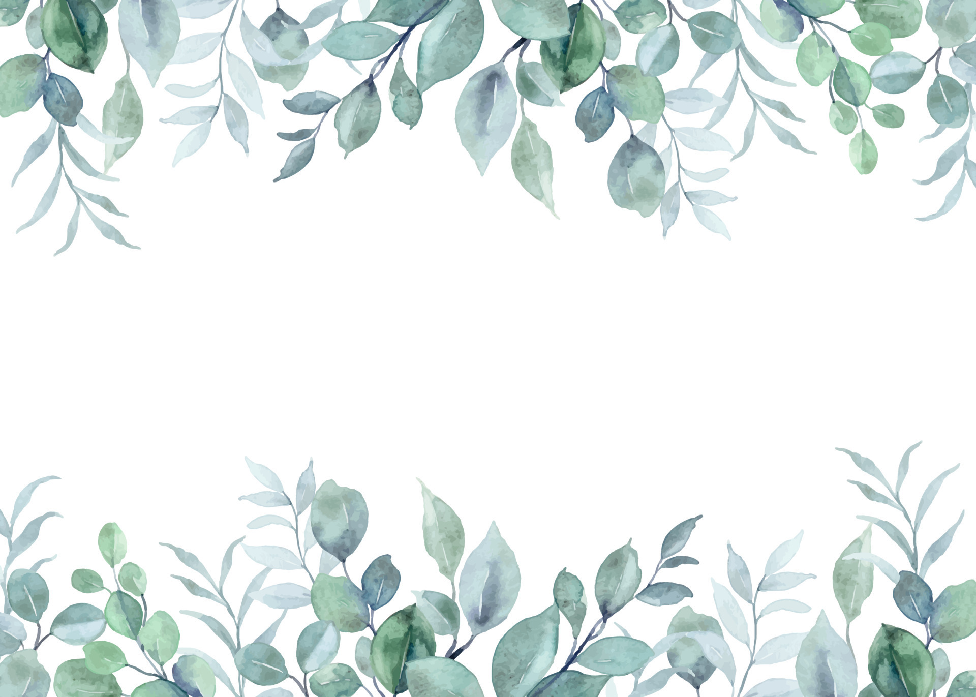 Watercolor eucalyptus leaves border for wedding, birthday, card