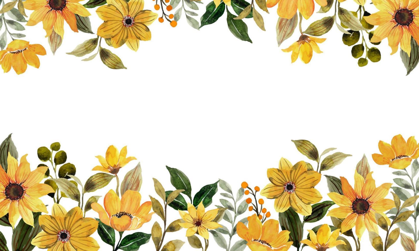 Watercolor yellow flower border for wedding, birthday, card, background, invitation, wallpaper, sticker, decoration etc. vector