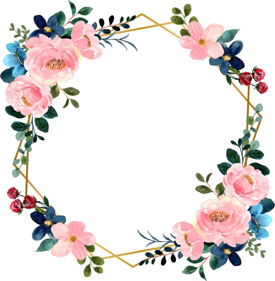 Watercolor pink flower frame for wedding, birthday, card, background, invitation, wallpaper, sticker, decoration etc. vector