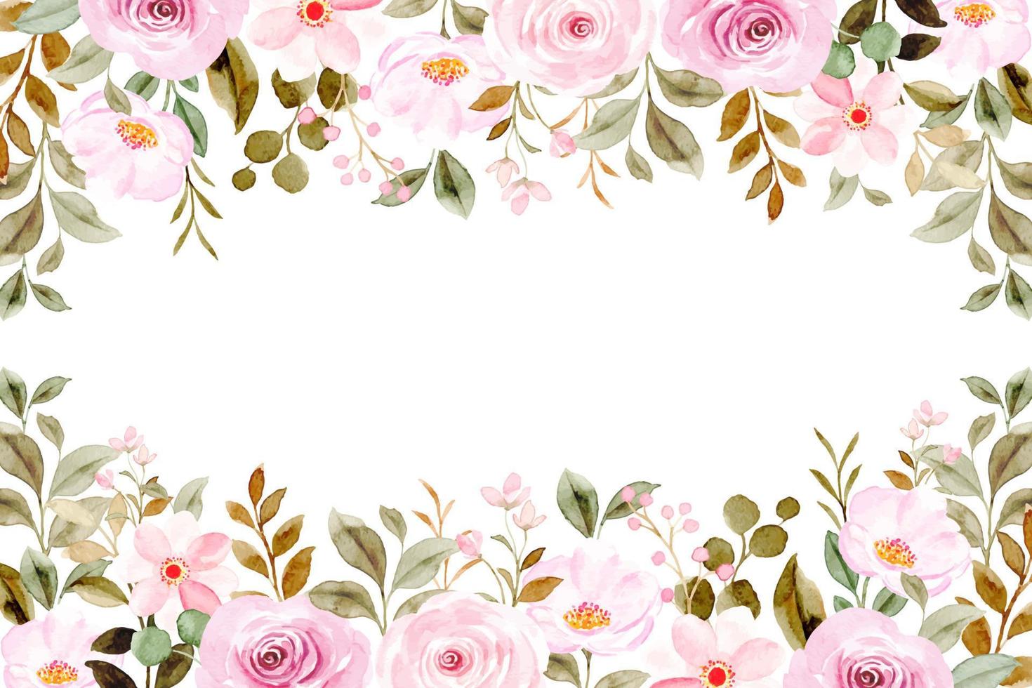 Pink rose flower border with watercolor for wedding, birthday, card, background, invitation, wallpaper, sticker, decoration etc. vector