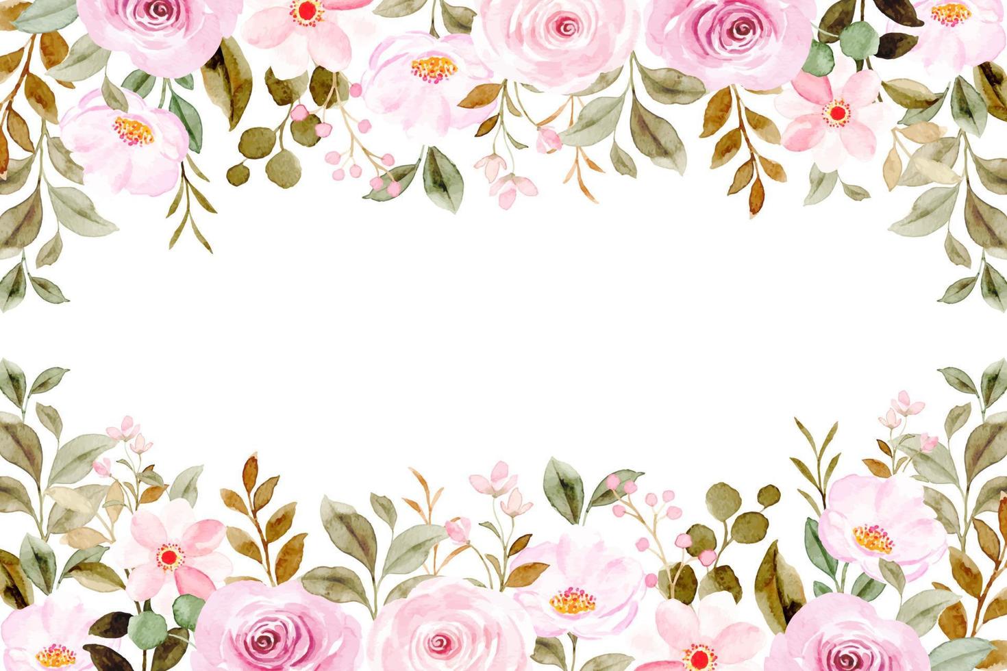 Pink rose flower border with watercolor for wedding, birthday, card, background, invitation, wallpaper, sticker, decoration etc. vector