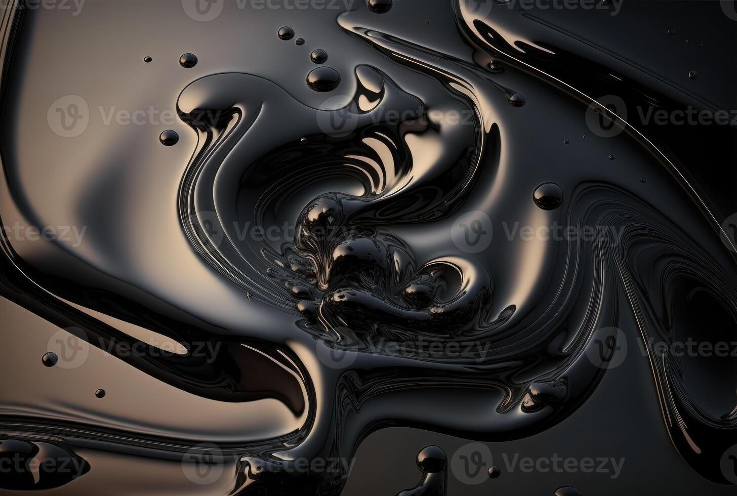 Liquid oil black wave with splashes, abstract background. photo